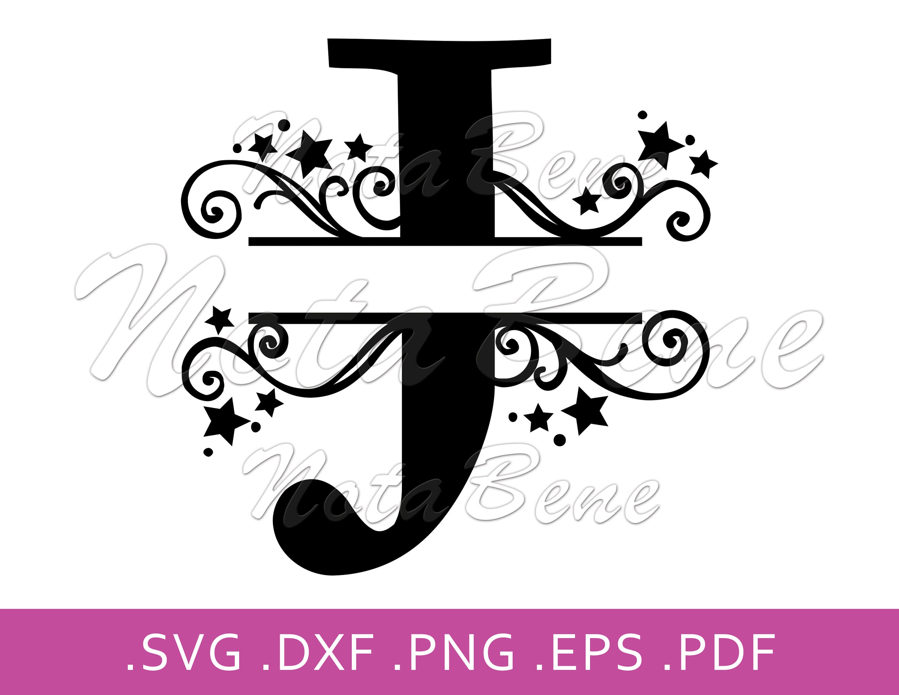 Download J Split Monogram Svg Elegant Split Letter J Svg Swirls Stars Etsy