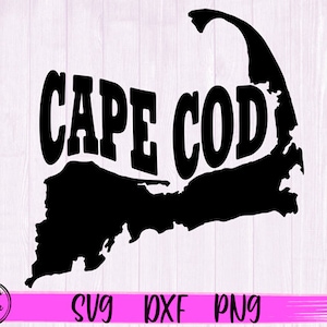 Cape Cod Karte SVG, Massachusetts Urlaub SVG, Sommer Strand zwart SVG Kontur geschnitten Datei druckbare Schablone Clipart Cricut Dxf Png