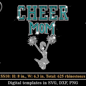 CHEER MOM Rhinestone Template SVG, Cheerleader Girl Rhinestones svg, Crystal Bling Hotfix Sparkle Transfer, Digital Shirt Design Svg Cricut