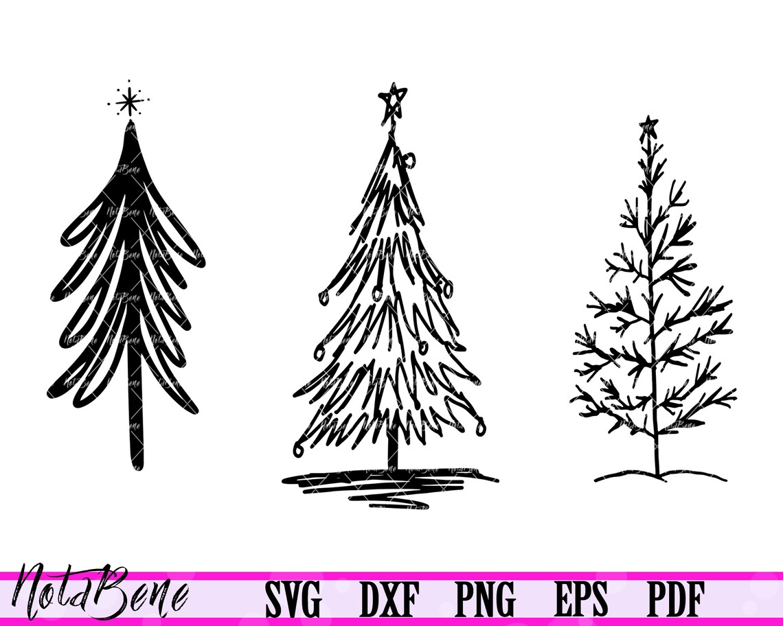 Simple Christmas Trees Svg Christmas Tree Line Art | Etsy