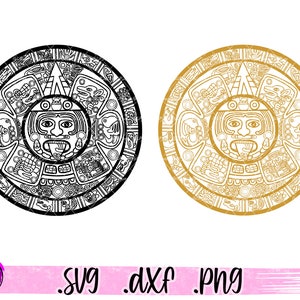 Aztec Sun Calendar 2 SVG, 2 PNG | Maya, Mayan Stone, Sun Calendar, Tribal, Mexico | Vector, Cut File for Cricut Silhouette, Sublimation PNG