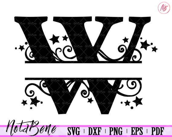 Download W Split Monogram Svg Swirls Stars Split Font Letter W Svg Etsy