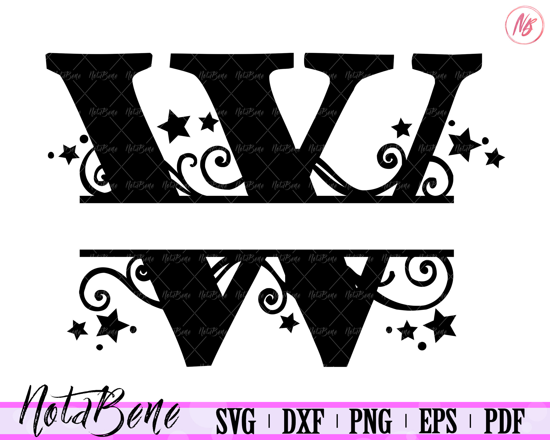 Download W Split Monogram SVG Swirls Stars Split Font Letter W SVG ...