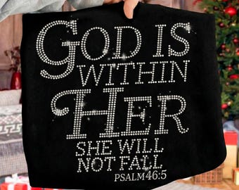 God Is Within Her Rhinestone Template SVG, Christian Bling Shirt Design, SS10 Hotfix Pattern for Cricut