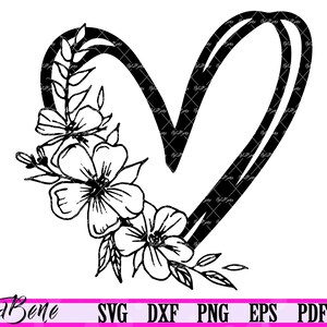 Blumen Herz geschnitten Datei Blumen Herz Clipart SVG Floral Flourish Herz Cricut Herz Monogramm svg Herz Rahmen PNG DXF Valentinstag svg