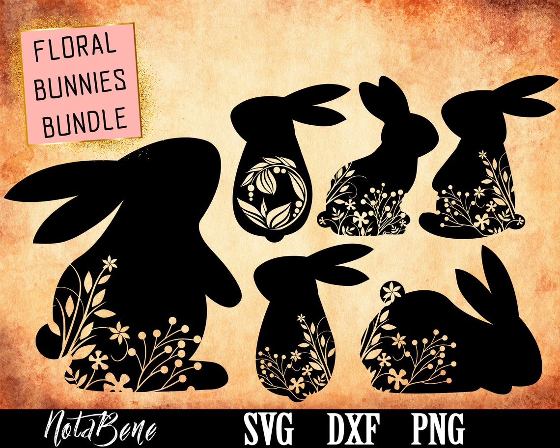 Floral Rabbit Silhouette SVG Floral Bunny SVG Spring Svg | Etsy