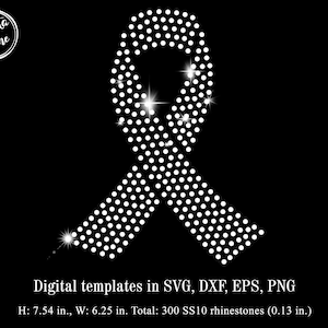 Cancer Ribbon Rhinestone Template Digital Download, Cancer Awareness Ribbon, Breast Cancer Ribbon, Bling Shirt Design Cricut svg eps png dxf