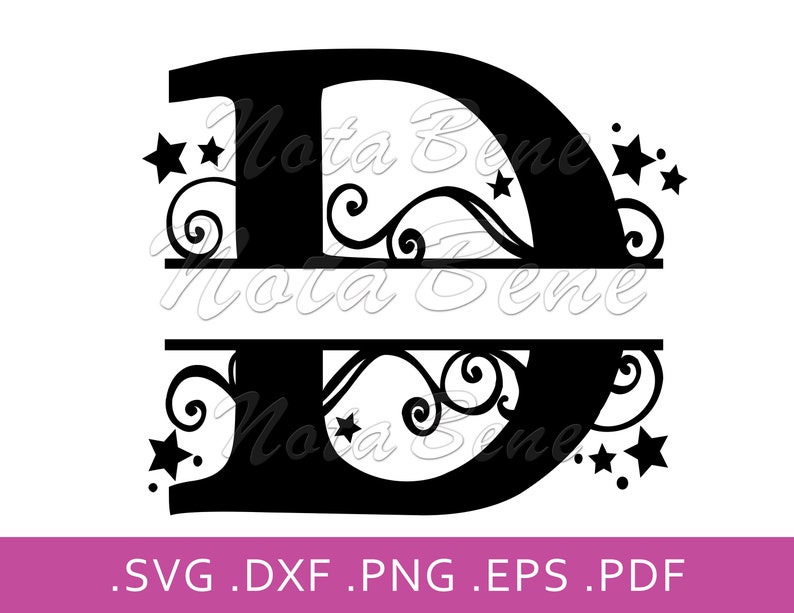 Download Elegant Split Monogram SVG Swirls stars Split Letter D SVG | Etsy