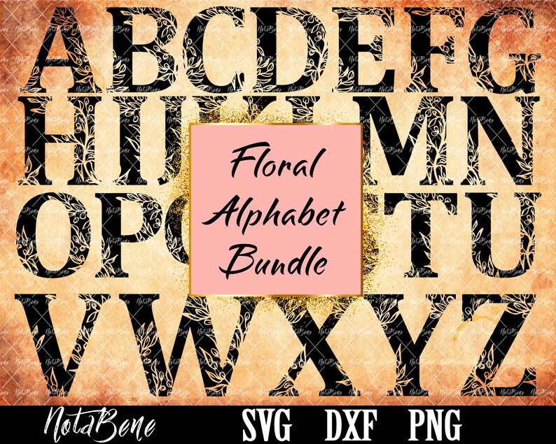 Floral Alphabet Svg Cut files Floral Monogram Letters Clipart Alphabet svg Silhouette Font Cricut Floral font svg Laser CNC Plasma Dxf Png image 2