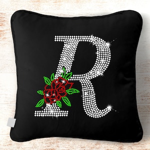 Floral Letter R Rhinestone Template SVG, Diamond Bling Monogram, Rose Alphabet Letter R, Rhinestone Cricut, Shirt Design, ss10 ss6 stones