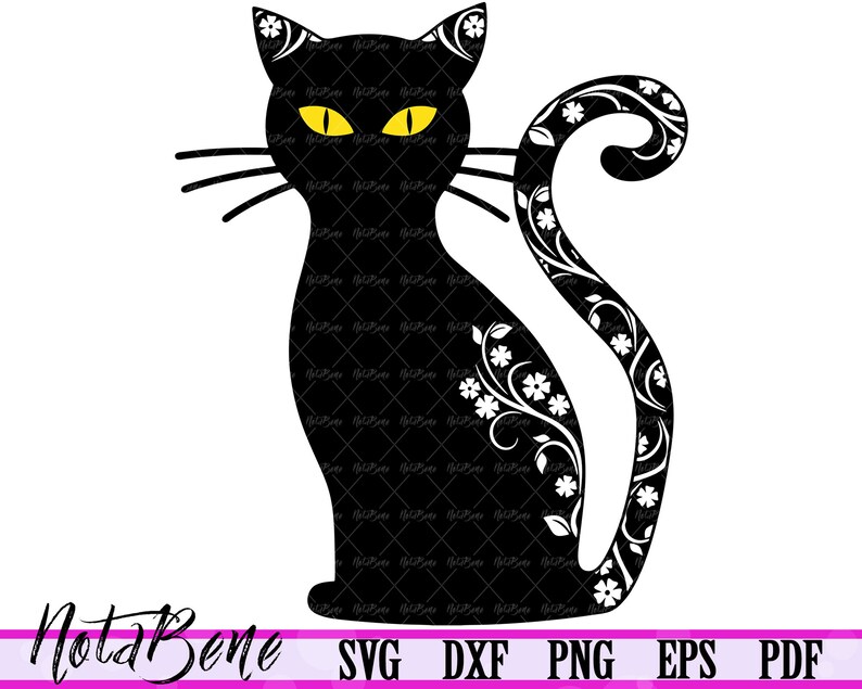 Download Cat Floral SVG Mandala Kitten Svg Black Cat Silhouette Svg ...