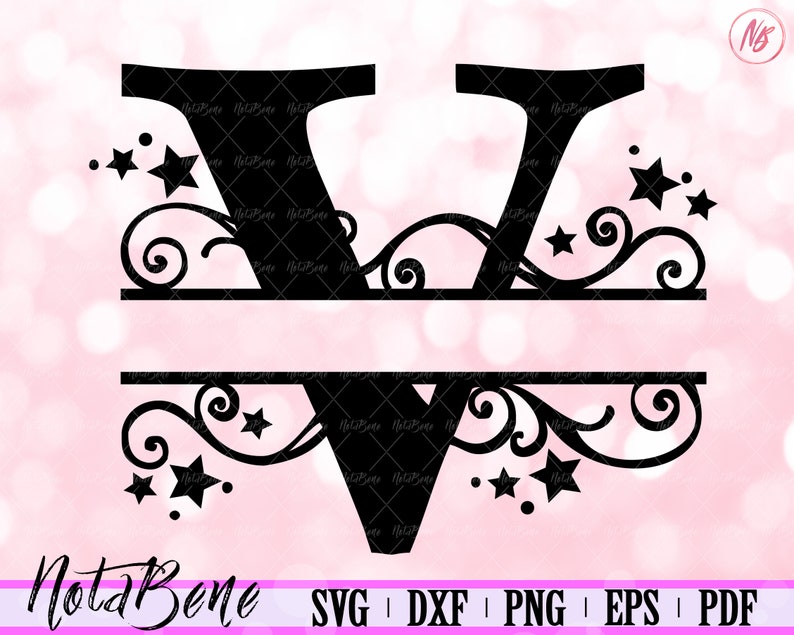 Download V Split Monogram SVG Swirls Stars Split Font Letter V SVG ...