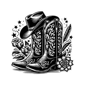 Cowboy Boots with Flowers SVG PNG, Cowgirl Boots svg png, Cowboy Hat svg png, Western Flowers Shirt Design, DTF Print, Sublimation png