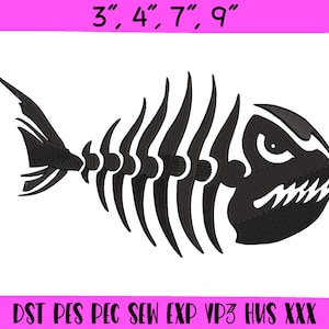 Motif de broderie en arêtes de poisson, broderie machine squelette de poisson, téléchargement numérique, 4 tailles PES DST JEF +
