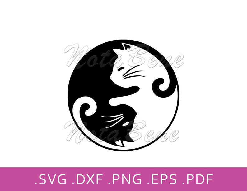 Puede incluir: S&iacute;mbolo Yin Yang en blanco y negro con una silueta de gato en cada mitad. El gato de la izquierda es negro y el gato de la derecha es blanco.