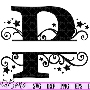 P Split Monograma SVG Redemoinhos Estrelas Split Fonte Letra P SVG Elegante Dividido Inicial P Decorativo Cricut Placa De Madeira P Alfabeto Corte A Laser Plasma