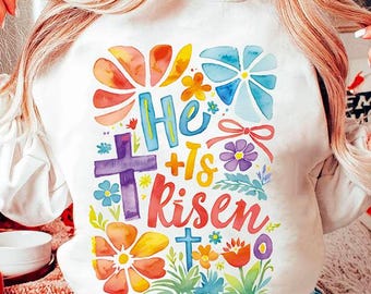He is Risen PNG, Retro Easter png, Matthew 28:6, Christian Easter png, Easter Jesus png, Bible Verse png, Brushstroke Easter Bunny png