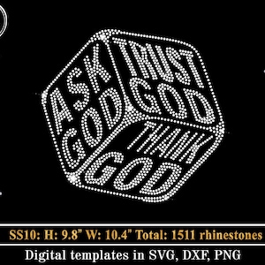 Plantilla SVG de diamantes de imitación de Pídele a Dios, SVG de agradecimiento a Dios con diamantes de imitación, SVG de confianza en Dios, SVG de citas religiosas, SVG de patrón de diamantes de imitación, Diseño de camiseta con diamantes de imitación