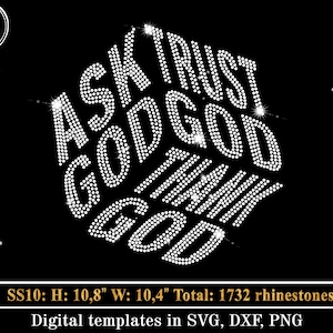Plantilla SVG de diamantes de imitación de Dios, pídele a Dios gracias a Dios svg con brillo, confía en Dios svg, cita religiosa, patrón de diamantes de imitación, diseño de camiseta con brillo