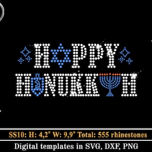 Glückliche Chanukka SVG Cricut, Strass Vorlage SVG, Menorah Strasssteine svg, Bling Strassmuster, digitale svg Schnittdatei