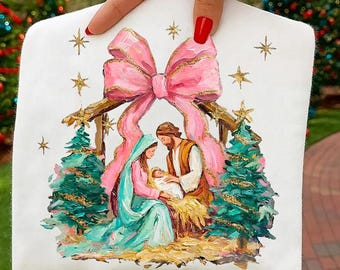 Preppy Christian Nativity Scene PNG, Painted Nativity, Glitter Faith Christmas Coquette, Sublimation design