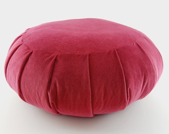 Maroon Velvet Buckwheat Zafu Pillow, Meditation cushion, large well filled round meditation zipped Yoga pillow plus 0.5kg filling extra
