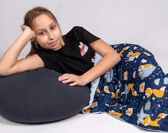 Sleeping Foxes Weighted Blanket for Children and Adults, selection of fabrics and colours - cooling and soft. 0-20kg. Create yours!