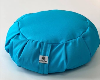 Turquoise Organic Buckwheat Zafu Pillow, Meditation cushion, Round meditation zipped Yoga pillow, Floor pouf décor