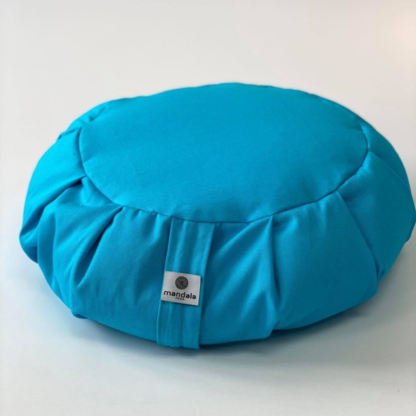 Turquoise Organic Buckwheat Zafu Pillow, Meditation cushion, Round meditation zipped Yoga pillow, Floor pouf décor