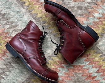 Red Wing Iron Ranger Boots Oxblood Dark Red Brown Genuine Leather Ankle Heritage Workwear Durable Casual Dress / Made in USA / Men's 9.5 D