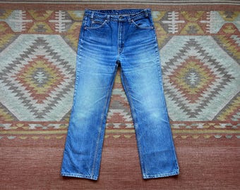 90s Levi's 517s Orange Tab Zipper Fly Vintage Denim Jeans Medium Wash Faded Worn  Boot Cut / Made in USA / W34 L31 34x31