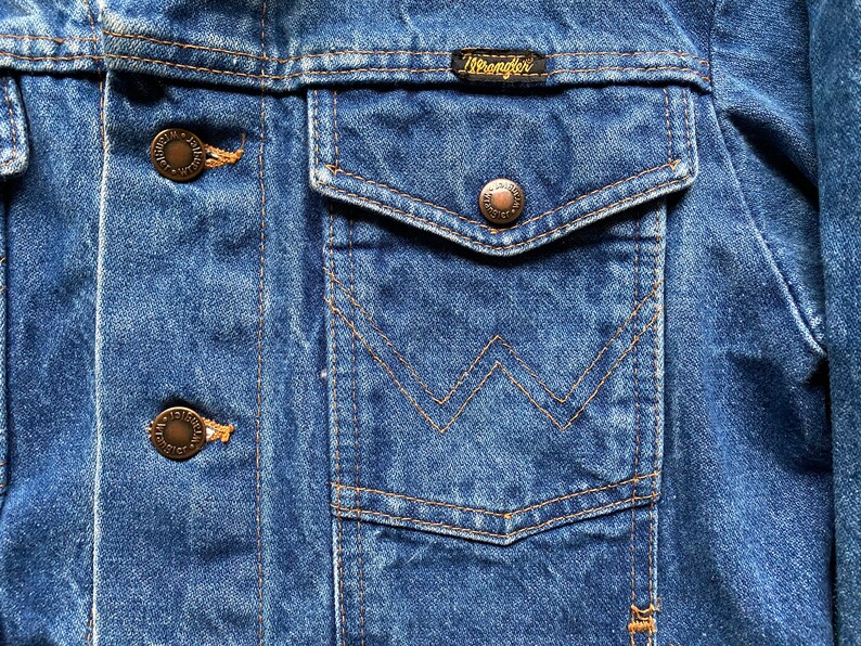 80s Wrangler Western Jacket Denim Corduroy Caller Button Rancher Workwear Faded Cowboy Vintage Worn Size Small XS