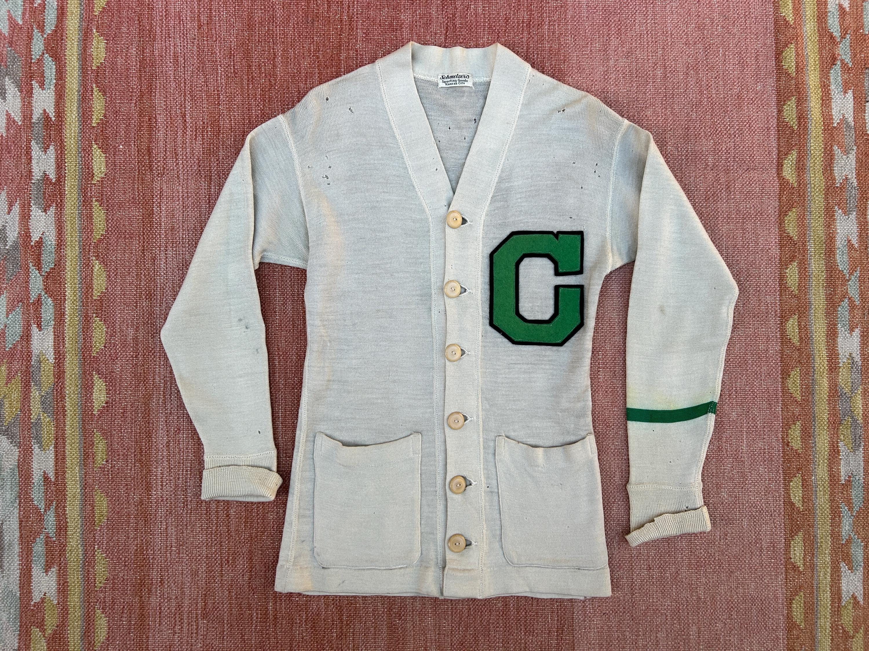 20s 30s Wool Cardigan Sweater Single Stripe Letterman Vintage