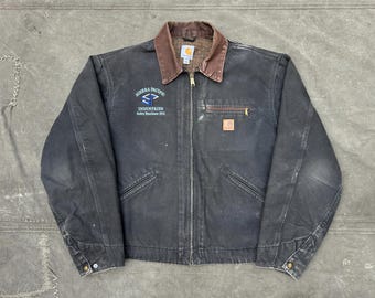 J97 Black Carhartt Detroit Jacket Vintage Collar Canvas Workwear