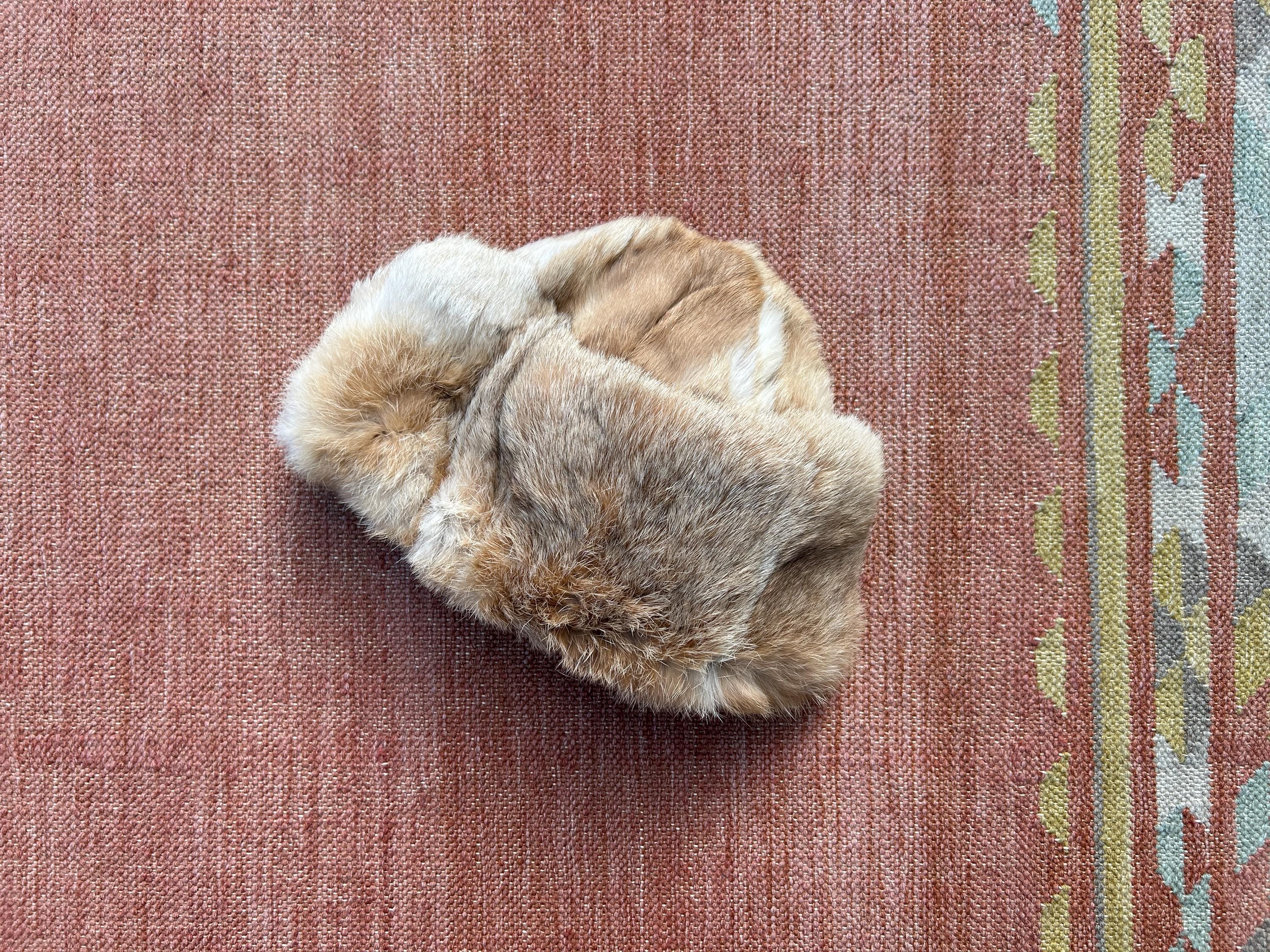 70s 80s Chinese Real Fur Winter Hat Beanie Fabric Lined 