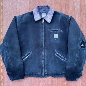 90s Thrashed Carhartt Detroit Jacket J01 Black Vintage Corduroy