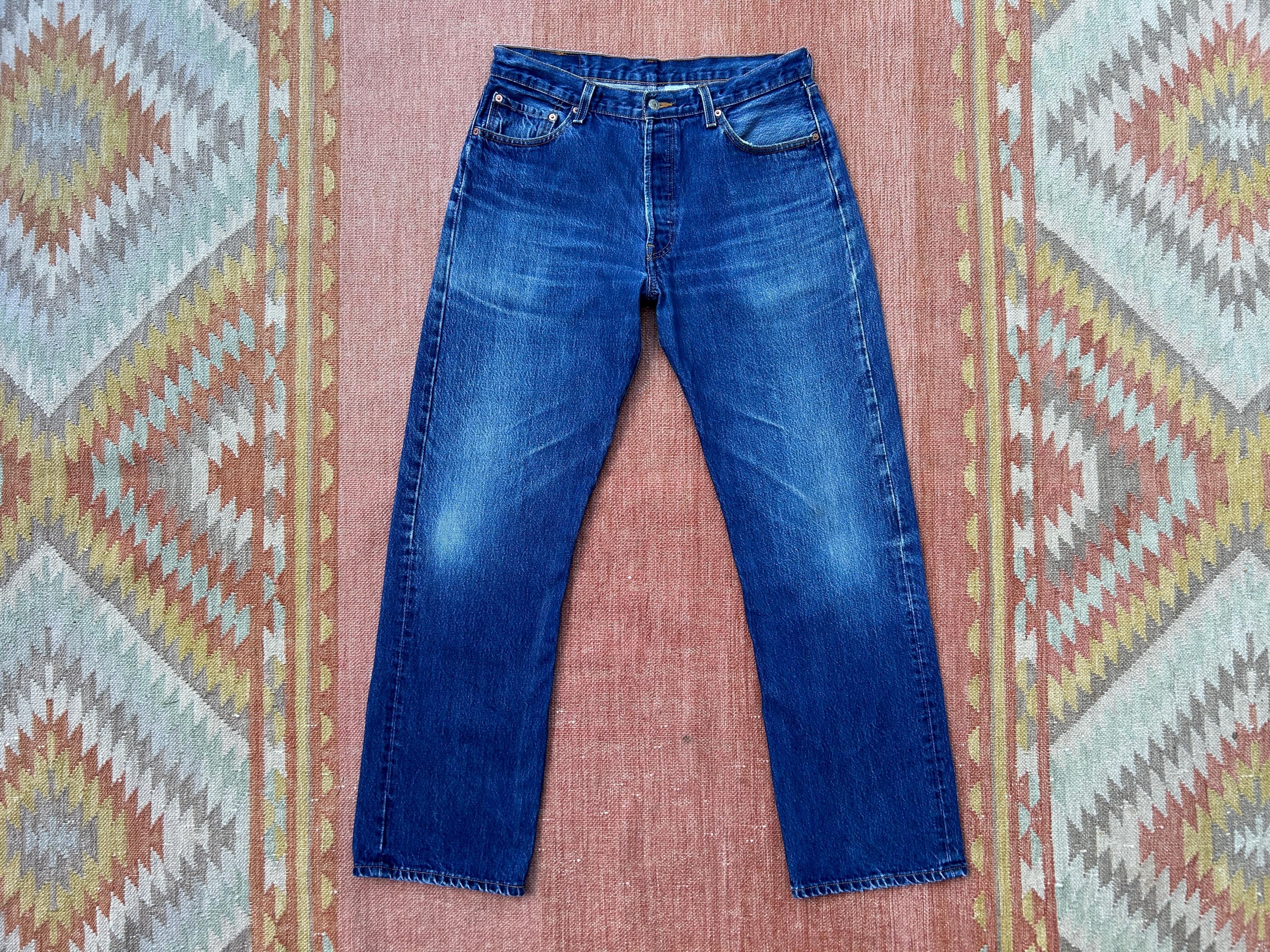 Levi's 501s Red Tab Button Fly Blue Vintage Denim Jeans Straight Leg Regular Fit Dark Wash / 36W 34L 36x34