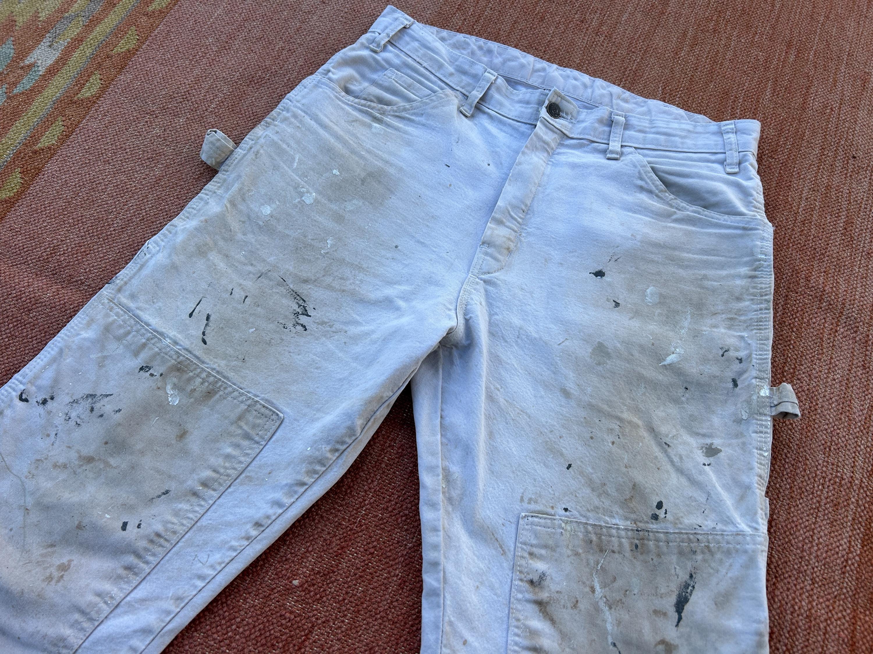 90s Dickies Painters Pants White Straight Leg Worn Thrashed Paint 