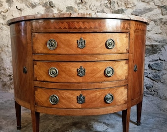 Franse Louis XVI Demi Lune commode marmeren blad, antieke kist