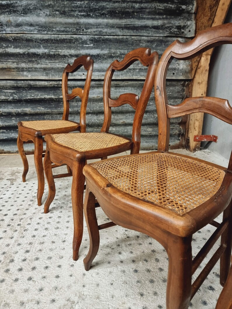 Set of antique chairs dining chairs walnut wood with webbing no. 4 image 6