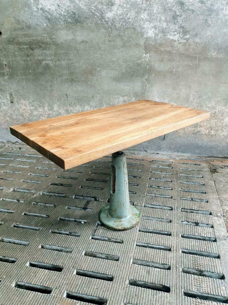 Industrial garden table oak on cast iron leg | Etsy