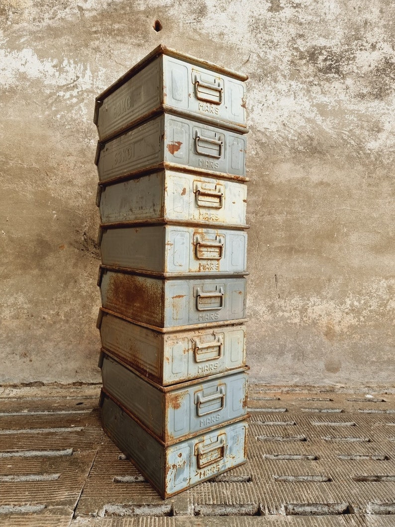 Industrial Storage Boxes Metal Grayblue Etsy