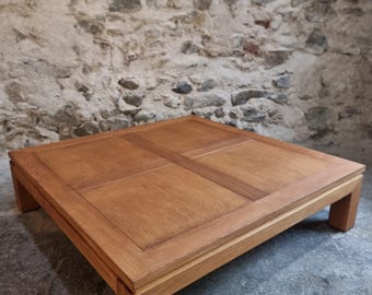 Vintage eikenhouten salontafel – vierkante lage tafel, jaren 1970–80