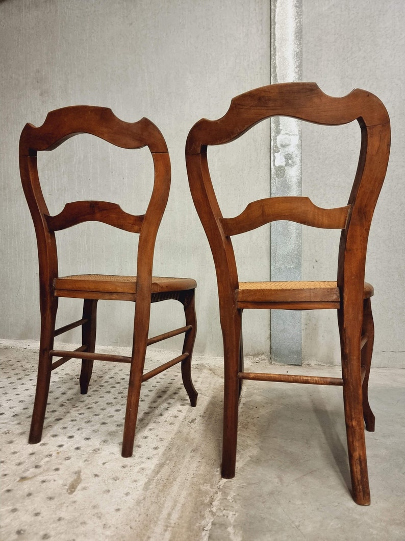 Set of antique chairs dining chairs walnut wood with webbing no. 4 image 4