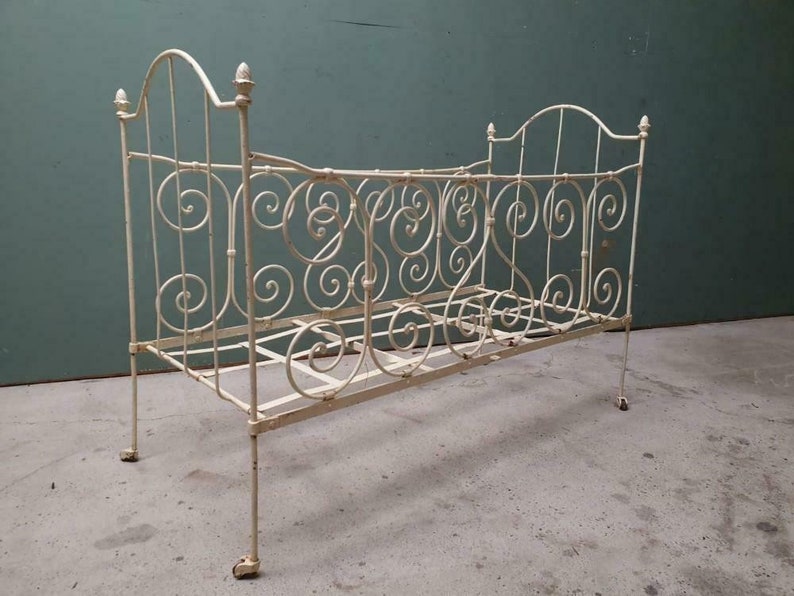 Antique Wrought Iron Crib Bed On Castors Etsy