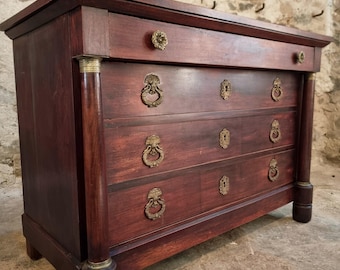 Antieke Franse Empire-commode (ladekast) in mahonie