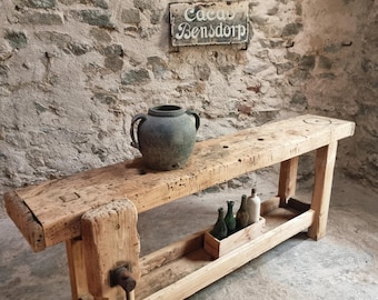 Antieke Franse werkbank consoletafel – beuken en kastanje – circa 1900