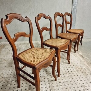 Set of antique chairs dining chairs walnut wood with webbing no. 4 image 2