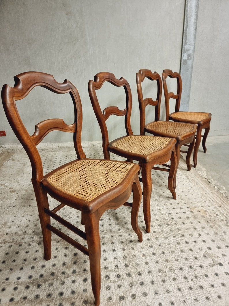 Set of antique chairs dining chairs walnut wood with webbing no. 4 image 2