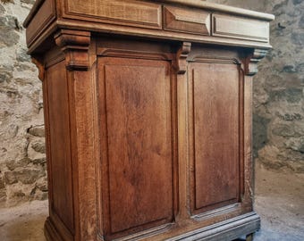 Antique French Oak Shop Counter Kitchen Island on Castors, c. 1880–1900